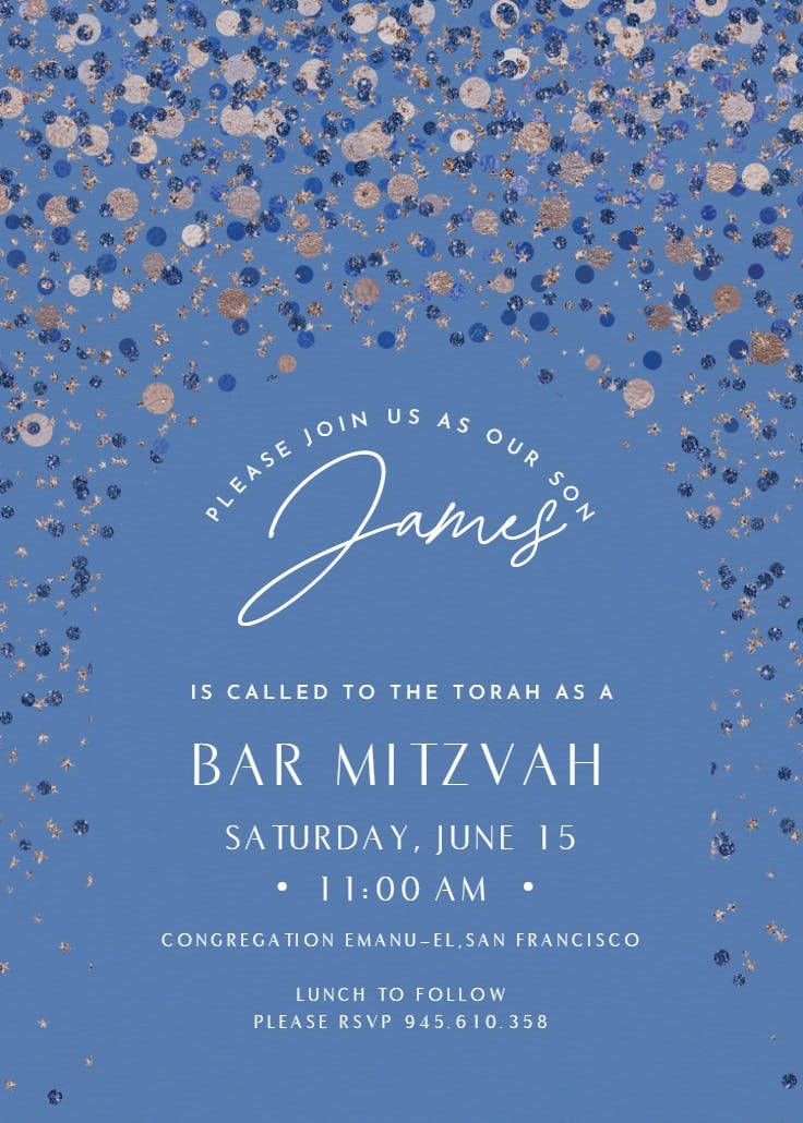 Metallic confetti - bar & bat mitzvah invitation